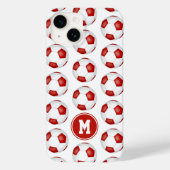 Eenvoudig rood wit voetballen patroon monogram Case-Mate iPhone case (Achterkant)