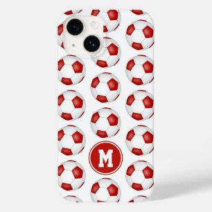 Eenvoudig rood wit voetballen patroon monogram Case-Mate iPhone 14 hoesje