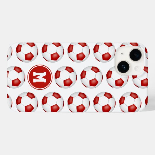 Eenvoudig rood wit voetballen patroon monogram Case-Mate iPhone case (Achterkant (horizontaal))