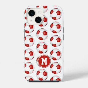 Eenvoudig rood wit voetballen patroon monogram iPhone 14 hoesje