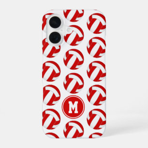 Eenvoudig rood wit volleyballen patroon monogram iPhone 16 hoesje