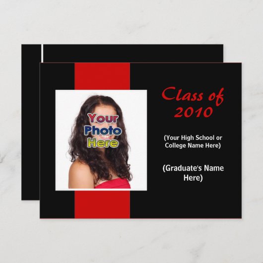 Eenvoudig rood/zwart Afstuderen voor elk jaar Kaart (Voorkant / Achterkant)