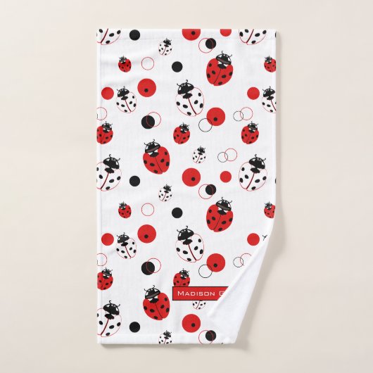 Eenvoudig rood, zwart en wit ladybug-patroon bad handdoek (Handdoek)