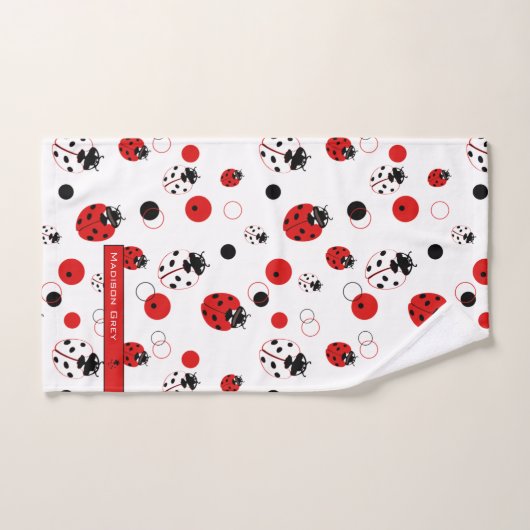 Eenvoudig rood, zwart en wit ladybug-patroon bad handdoek (Handdoek)