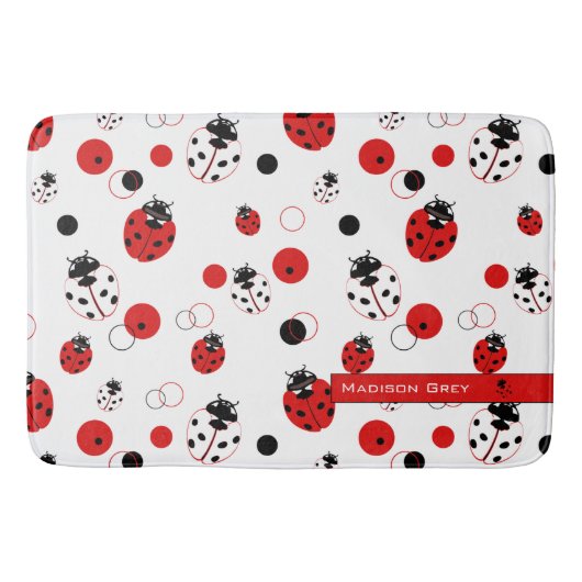 Eenvoudig rood, zwart en wit ladybug-patroon badmat (Voorkant)