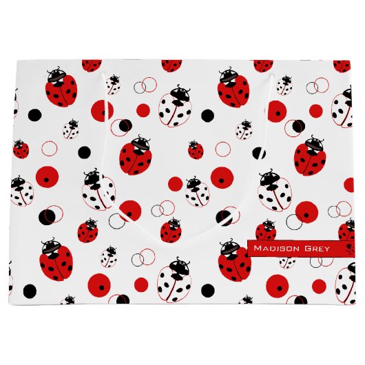 Eenvoudig rood, zwart en wit ladybug-patroon groot cadeauzakje (Voorkant)