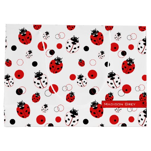 Eenvoudig rood, zwart en wit ladybug-patroon groot cadeauzakje (Achterkant)