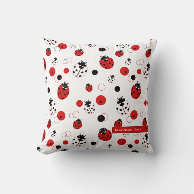 Eenvoudig rood, zwart en wit ladybug-patroon kussen (Voorkant)
