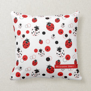 Eenvoudig rood, zwart en wit ladybug-patroon kussen