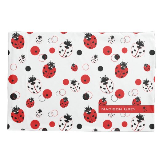 Eenvoudig rood, zwart en wit ladybug-patroon kussensloop (Achterkant)