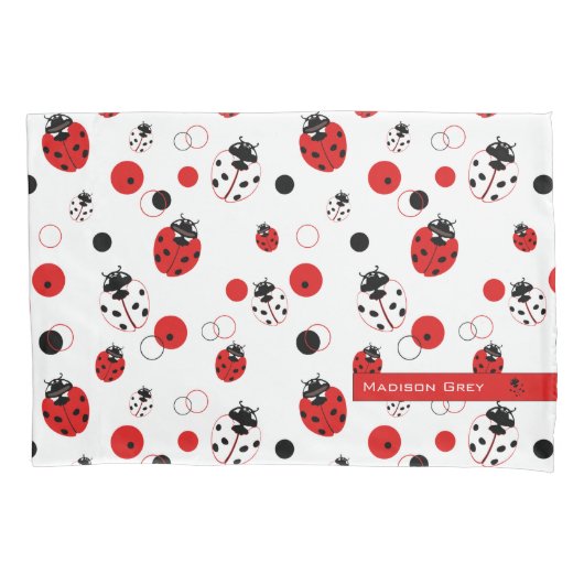 Eenvoudig rood, zwart en wit ladybug-patroon kussensloop (Voorkant)