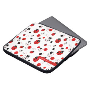 Eenvoudig rood, zwart en wit ladybug-patroon laptop sleeve