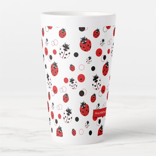 Eenvoudig rood, zwart en wit ladybug-patroon latte mok (Voorkant)