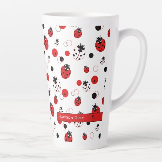 Eenvoudig rood, zwart en wit ladybug-patroon latte mok (Rechts)
