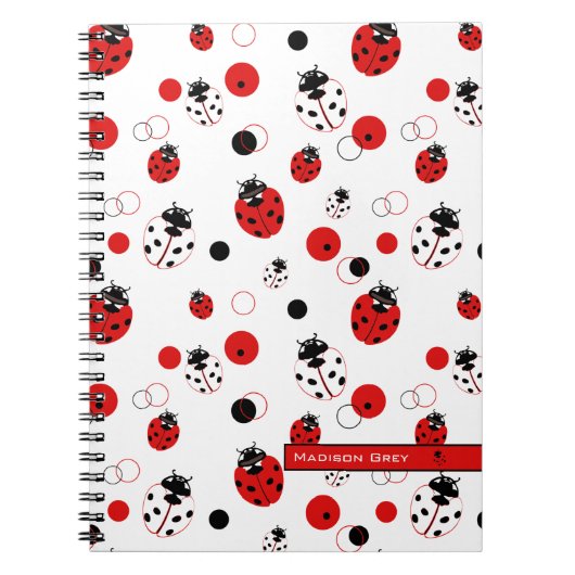 Eenvoudig rood, zwart en wit ladybug-patroon notitieboek (Voorkant)