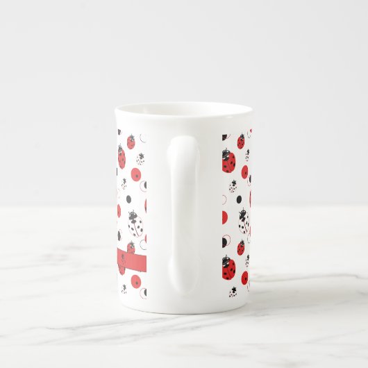 Eenvoudig rood, zwart en wit ladybug-patroon porselein kop (Achterkant)