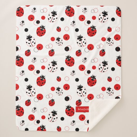 Eenvoudig rood, zwart en wit ladybug-patroon sherpa deken (Voorkant)