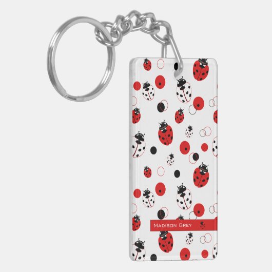 Eenvoudig rood, zwart en wit ladybug-patroon sleutelhanger (Voorkant Links)