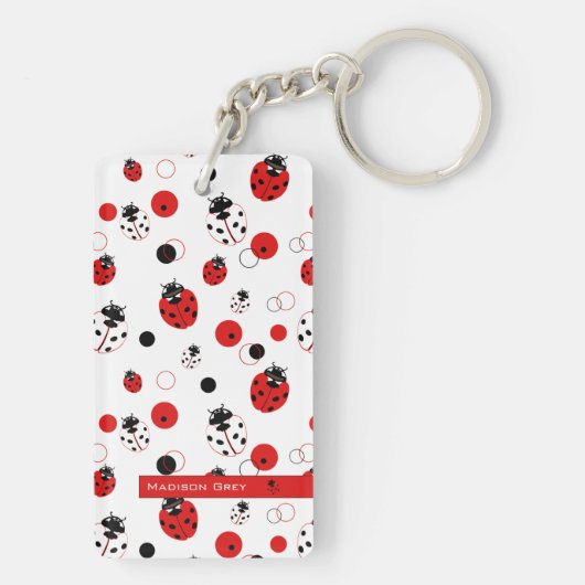Eenvoudig rood, zwart en wit ladybug-patroon sleutelhanger (achterkant)