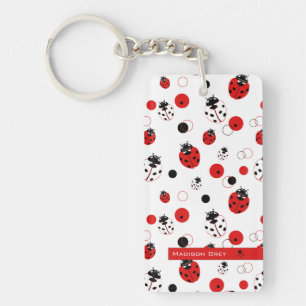 Eenvoudig rood, zwart en wit ladybug-patroon sleutelhanger
