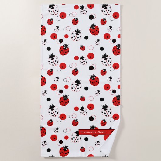 Eenvoudig rood, zwart en wit ladybug-patroon strandlaken (Voorkant)