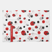 Eenvoudig rood, zwart en wit ladybug-patroon theedoek (Horizontaal)