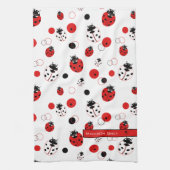 Eenvoudig rood, zwart en wit ladybug-patroon theedoek (Verticaal)