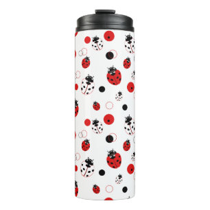 Eenvoudig rood, zwart en wit ladybug-patroon thermosbeker