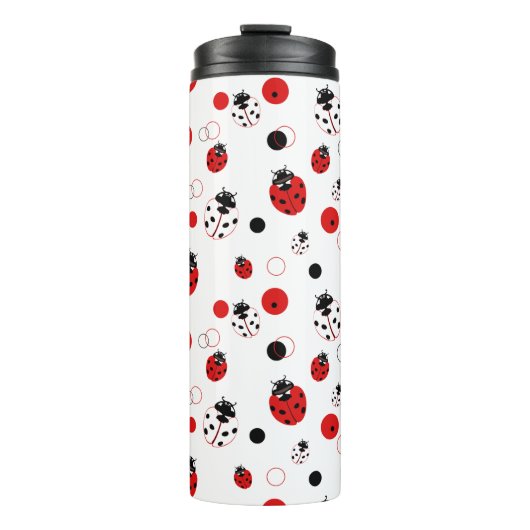 Eenvoudig rood, zwart en wit ladybug-patroon thermosbeker (Voorkant)