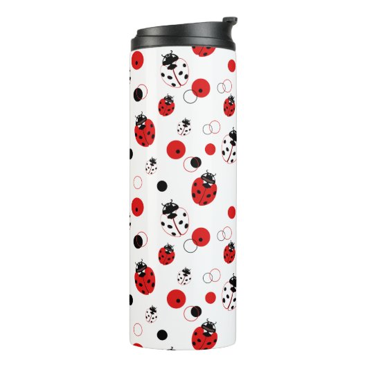Eenvoudig rood, zwart en wit ladybug-patroon thermosbeker (Gedraaid links)