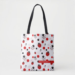 Eenvoudig rood, zwart en wit ladybug-patroon tote bag