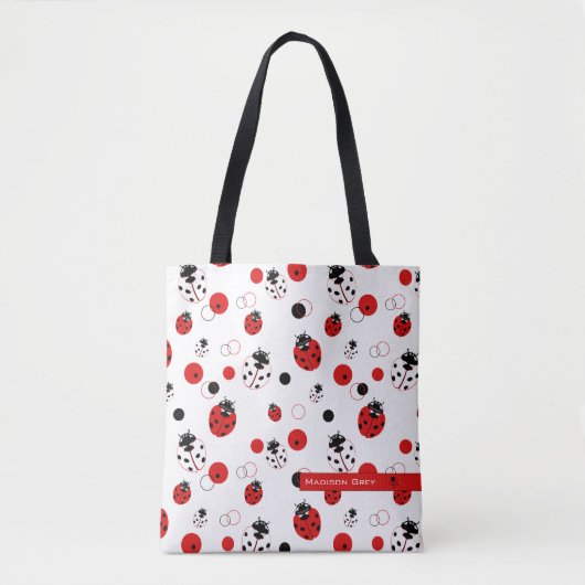 Eenvoudig rood, zwart en wit ladybug-patroon tote bag (Voorkant)