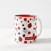 Eenvoudig rood, zwart en wit ladybug-patroon tweekleurige koffiemok (Voorkant rechts)
