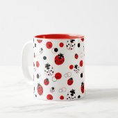 Eenvoudig rood, zwart en wit ladybug-patroon tweekleurige koffiemok (Voorkant links)