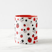 Eenvoudig rood, zwart en wit ladybug-patroon tweekleurige koffiemok (Center)