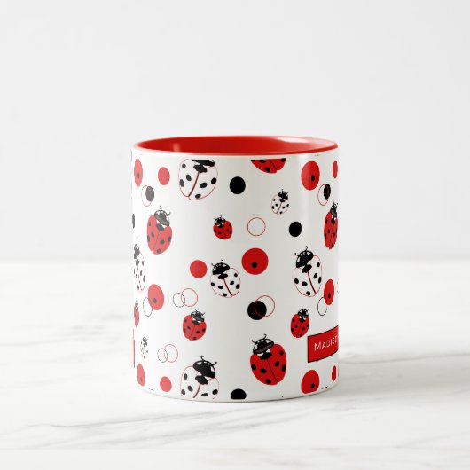 Eenvoudig rood, zwart en wit ladybug-patroon tweekleurige koffiemok (Center)