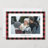 Eenvoudig Rood Zwart Plaid Border 3 Foto's Kerstmi Feestdagenkaart (Voorkant)