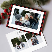 Eenvoudig Rood Zwart Plaid Border 3 Foto's Kerstmi Feestdagenkaart