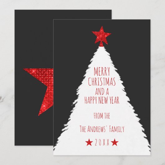 Eenvoudig rood zwart wit glitter Star-kerstmis Feestdagenkaart (Voorkant / Achterkant)