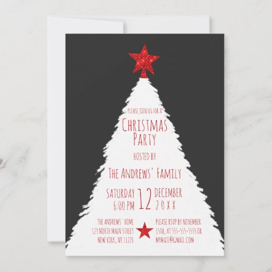 Eenvoudig rood zwart wit glitter Star-kerstmis Kaart (Voorkant)