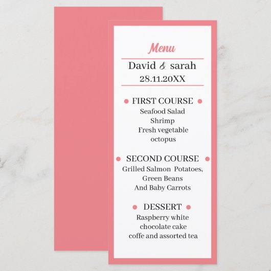 Eenvoudig Roos bruiloft diner Menu (Voorkant / Achterkant)