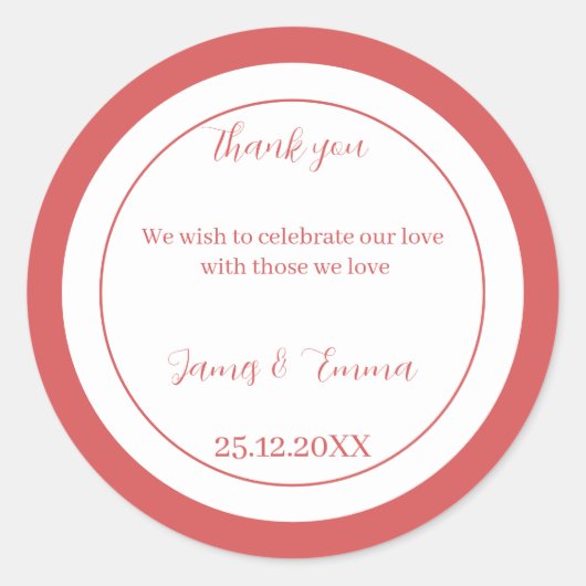 Eenvoudig Roos gepersonaliseerde bruiloft Ronde Sticker (Voorkant)