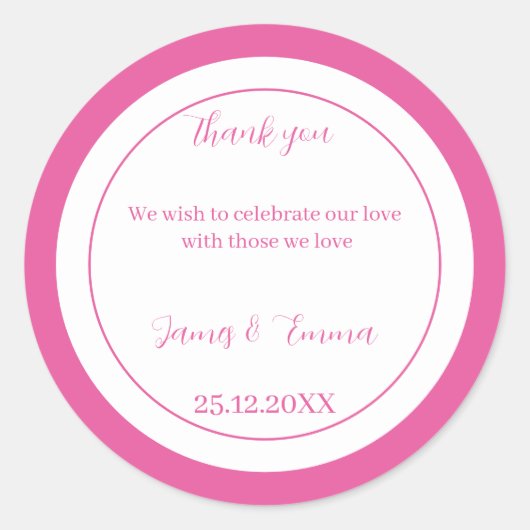 Eenvoudig Roos gepersonaliseerde bruiloft Ronde Sticker (Voorkant)
