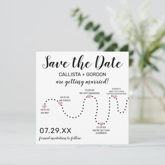 Eenvoudig Roos Gold Black White-lijnverbinding Save The Date (Staand voorkant)