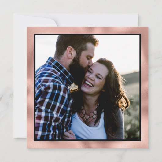 Eenvoudig Roos Gold Black White-lijnverbinding Save The Date (Achterkant)