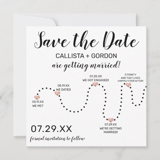 Eenvoudig Roos Gold Black White-lijnverbinding Save The Date (Voorkant)