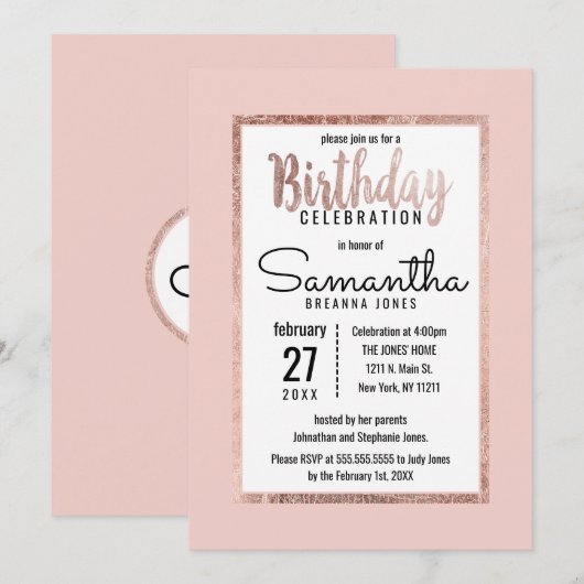 Eenvoudig Roos Gold Blush Pink Brush Script Verjaa Kaart (Voorkant / Achterkant)