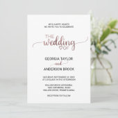 Eenvoudig Roos Gold Calligraphy Wedding Kaart (Staand voorkant)