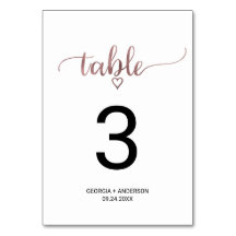 Eenvoudig Roos Gold Calligraphy Wedtable Number