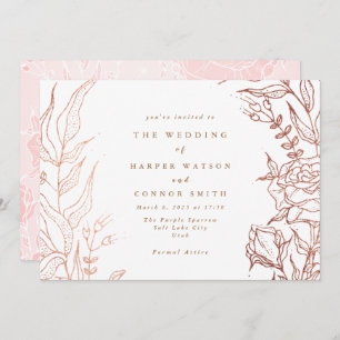 Eenvoudig Roos Gold Copper Elegant Floral Wedding Kaart
